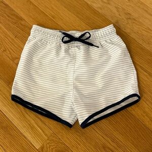 Minnow Boys Swim Trunks - Size 5/6T - Blue & White Striped w/ Navy Piping